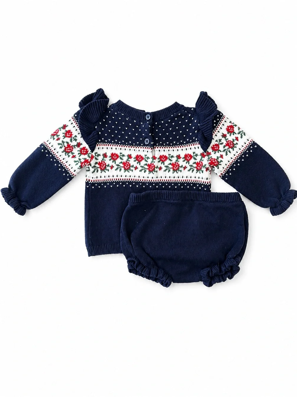 Janie and Jack 6-12M Fair Isle Floral Sweater & Bloomers Set EUC